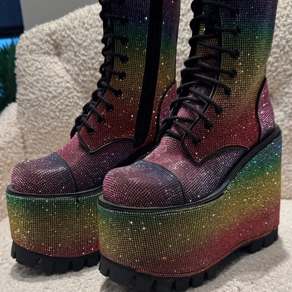 Stunning Multicolor Glitter Platform Boots - Picture 3 of 7